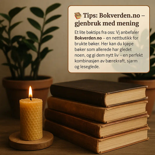 alt="Bokverden.no – brukte bøker og bivokslys i en bærekraftig og koselig atmosfære"