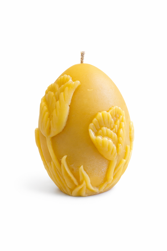 Egglys i bivoks med tulipandekor BIELYS.NO